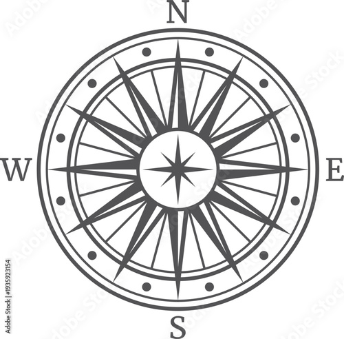 Retro navigation symbol. Compass star black icon