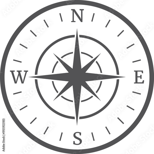 World navigation black line symbol. Antique compass