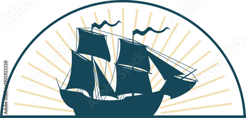 Retro ship emblem. Marine travel vintage label