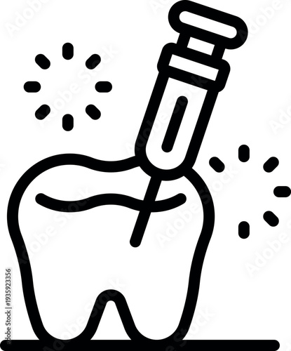 Syringe injecting anesthesia into a molar tooth, representing dental care and pain management during procedures