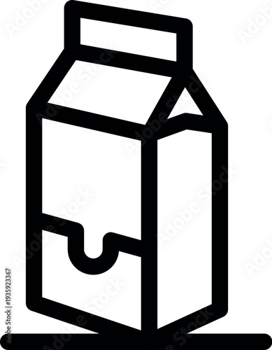 Simple bold line icon of a milk carton standing on a shelf, ready to be poured into a glass