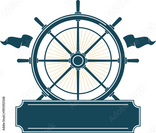 Marine navigation blue insignia. Helm emblem template