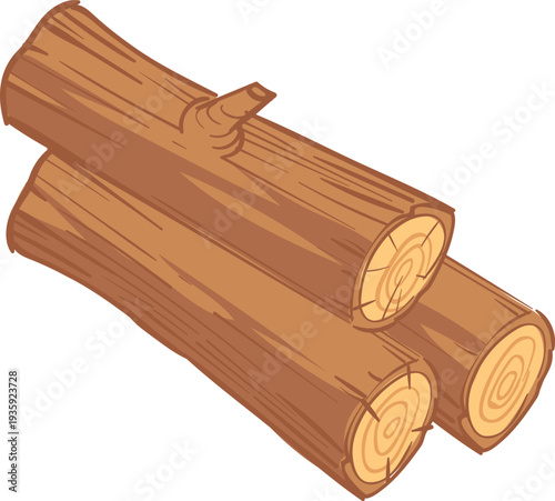 Log pile. Wooden trunk material cartoon icon