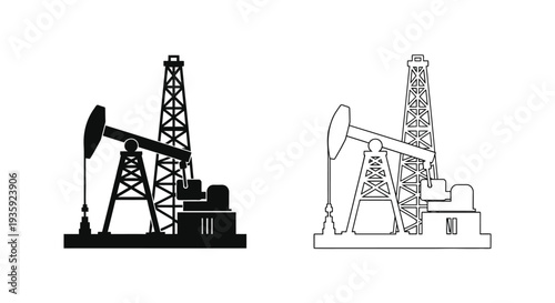 Oil derricks in two styles solid black and outlined white