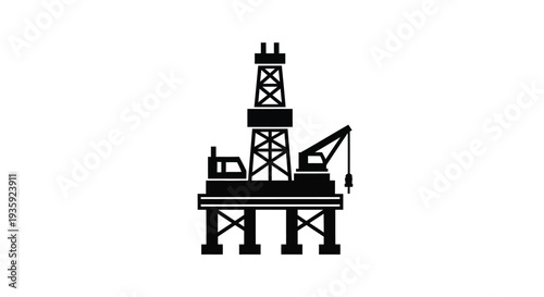 A simplified black silhouette of an offshore oil and gas platform