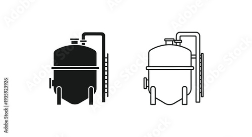 Industrial tank icons Black filled and white outline versions shown