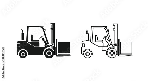 Two black and white illustrations of a standard forklift truck