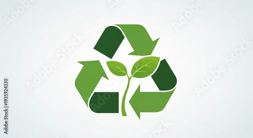 Green recycling symbol with leafy plant eco friendly concept for sustainability and environmental conservation