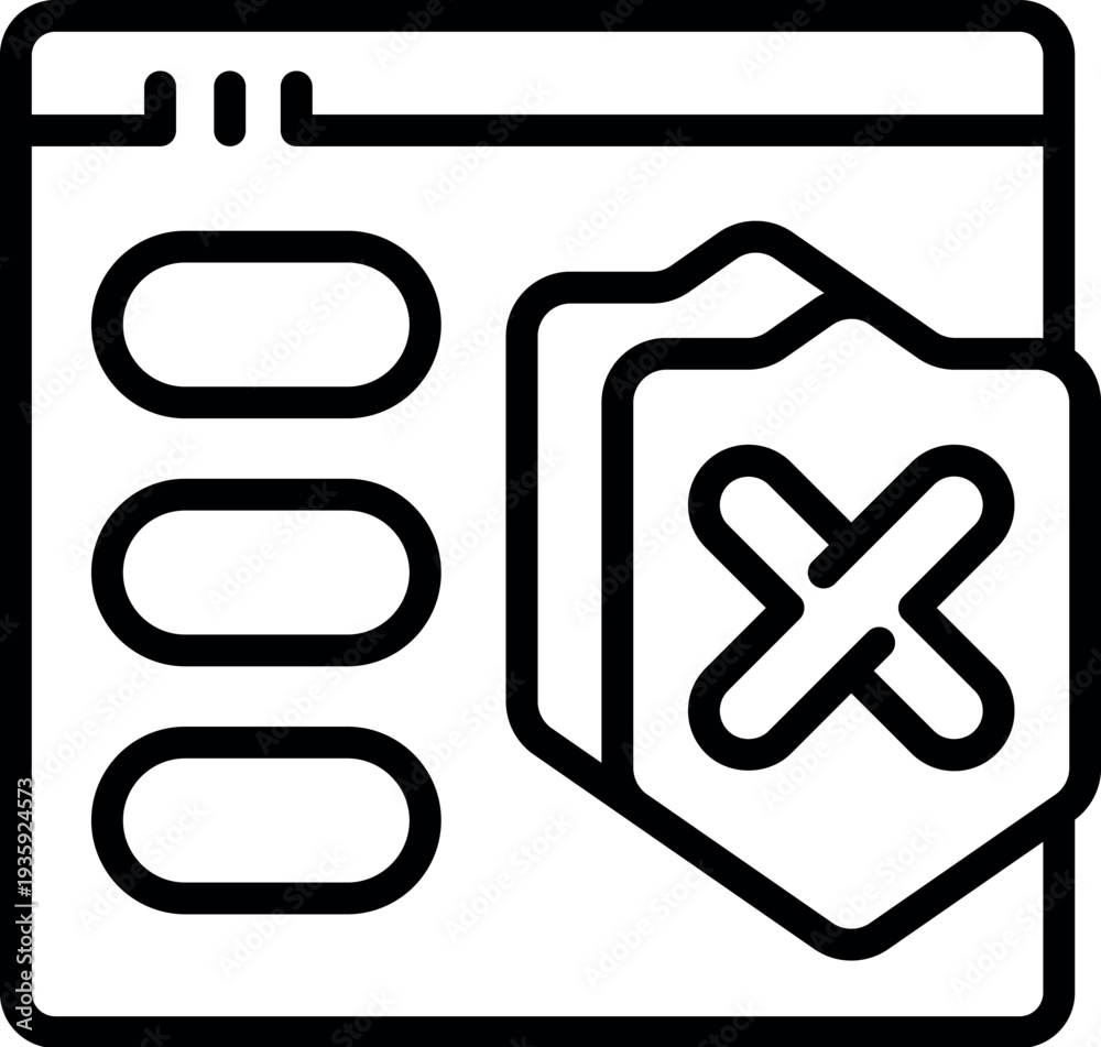 Obraz premium Website losing protection with a crossed shield indicating a security breach