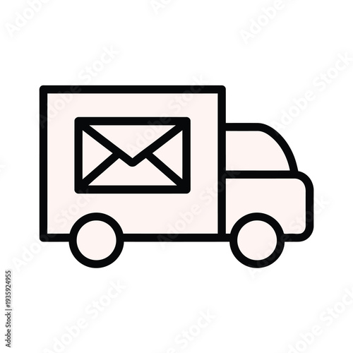 Vector icon of a delivery truck carrying a large envelope symbol on its side