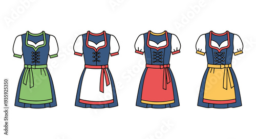 Dirndl Line art vector set clean modern color illustration