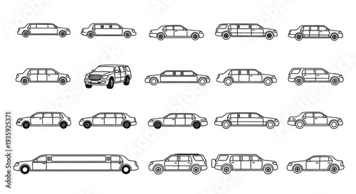 Collection of various limousine and car outlines.