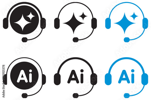 AI Customer Service Icon Set, Chat Headphone Vector, Customer Support Interface, Communication and Virtual Help Tools