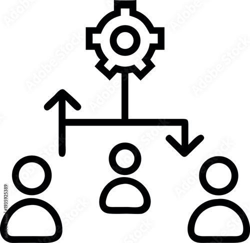 Organizational structure with gear and three people icons