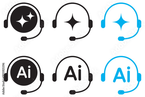 AI Customer Service Icon Set, Headset Chat Icon, Customer Support Graphic, Communication and Virtual Assistance Design