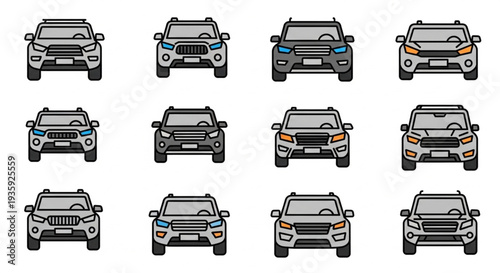 Collection of SUV vehicle front views in various colors.