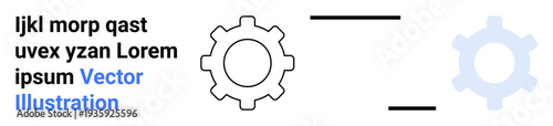 Technology design, engineering tools, process concepts, minimalistic branding, efficiency symbols, digital mechanics. Black outlined gear and fade-out duplicate. Technology and engineering concepts
