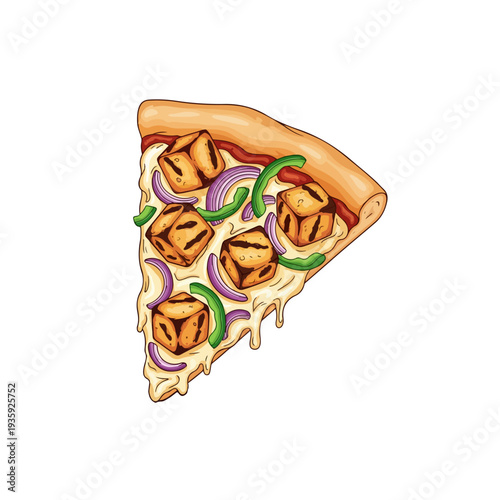 Paneer Tikka Pizza Realistic Flat Vector Indian Fusion Pizza