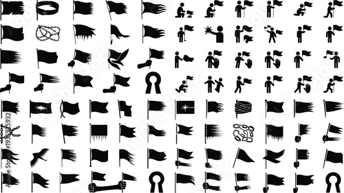 Set of 100 black sports icons vector