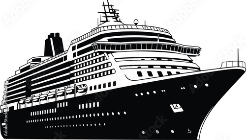 Luxury cruise ship ocean liner maritime passenger vessel sea travel transport silhouette vector illustration isolated nautical tourism concept