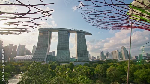 Marina Bay Sands urban landscape in Singapore. View from the park to the modern building in the Asian capital.