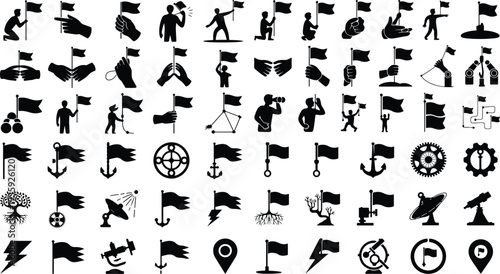 Set of 50 black nautical icons vector