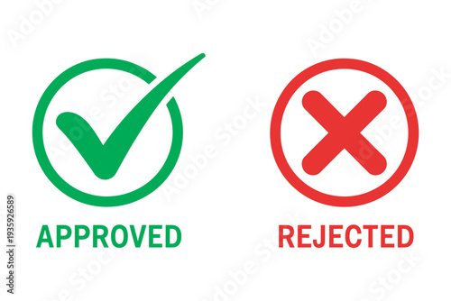 Approved and Rejected Symbols, Isolated Check and Cross Icons, Transparent Background, Approval and Rejection Graphic