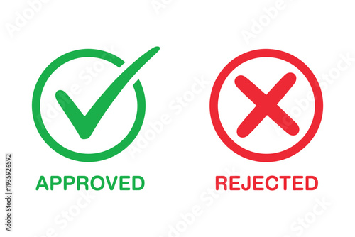 Approved and Rejected Symbols, Isolated on Transparent Background, Check Mark and Cross Icon Set