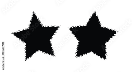Two black textured five pointed stars against a white background