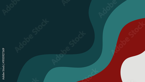 Dark teal and red fluid wave layout with copy space. Abstract elegant deep green and maroon liquid curve vector illustration. Minimalist wavy background.