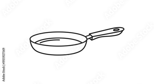Simple line drawing of a frying pan on a white background