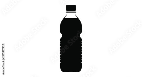 Simple black silhouette of a plastic water bottle on a white background