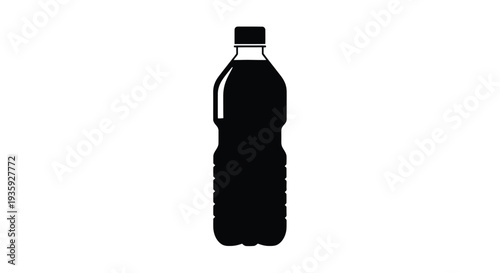 Simple black silhouette of a plastic water bottle on a white background