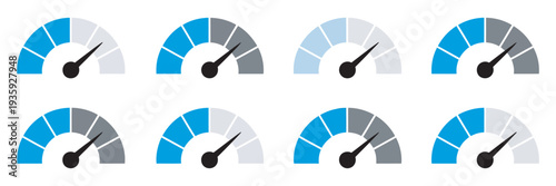 Speedometer Color Icon Set, Speed Gauge Symbol, Risk Infographic, Rating Meter, Measurement Indicator Graphic