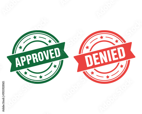 A green approved stamp and a red denied stamp on a white background