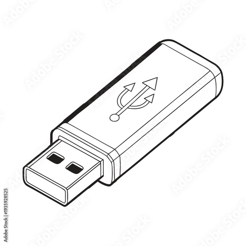 Black and White USB Flash Drive Vector Illustration