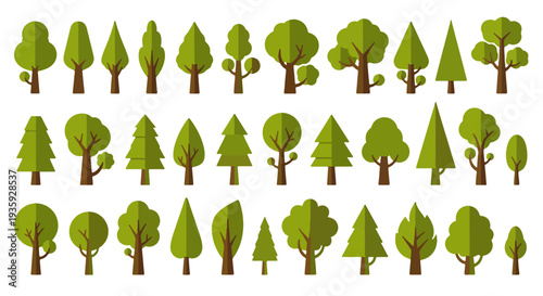 Green Trees Flat Style Vector Collection 