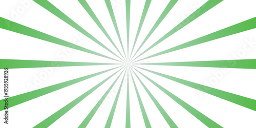 Vibrant green sunburst radial lines emanating from a central point on a clean white background creating a dynamic energetic burst effect for graphic design