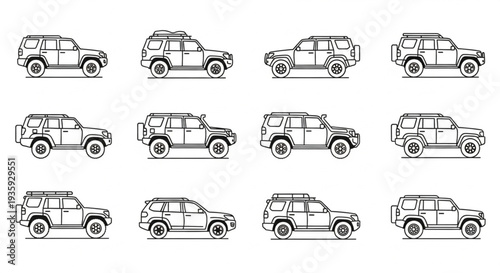 Set of Off Road Vehicle Illustrations.