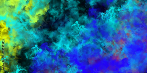 Vibrant Abstract Swirling Smoke Clouds in Yellow Turquoise Blue and Purple Hues Dynamic Energy Background