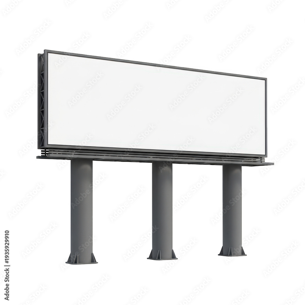 Fototapeta premium Blank billboard template with three supports isolated on transparent background