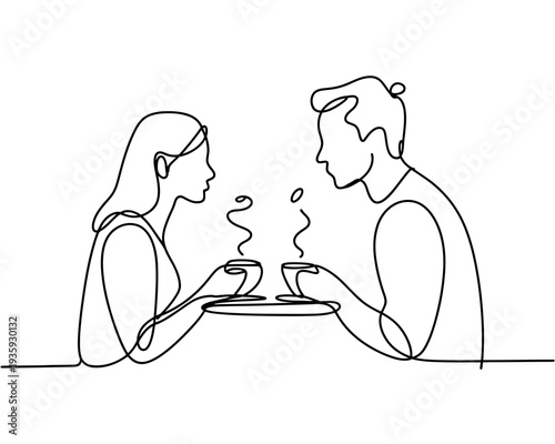 A couple enjoying a romantic coffee date with steaming cups