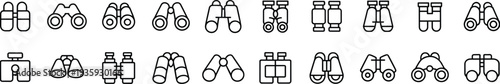 Binoculars line icons set, outline optical instrument collection, vision equipment symbols, travel hunting observation gear vector illustration isolated