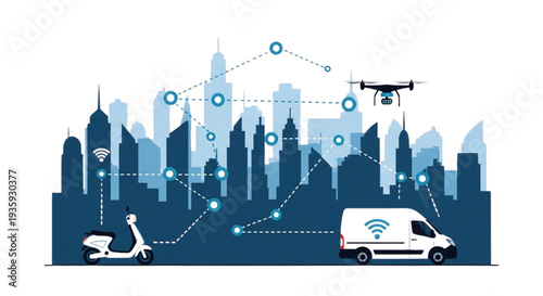 Smart urban connectivity with modern transport and digital infrastructure facilitating modern logistics