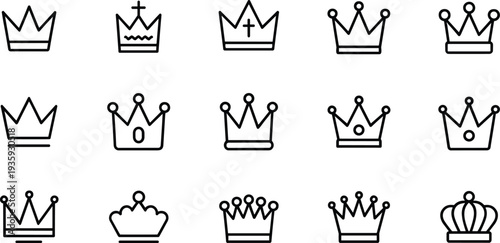 Crown line icons set, royal king queen emblem collection, outline monarchy symbol vector illustration isolated on white background