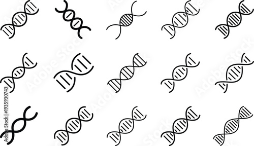DNA line icons set, genetic helix biology collection, molecular science vector illustration isolated on white background medical research design