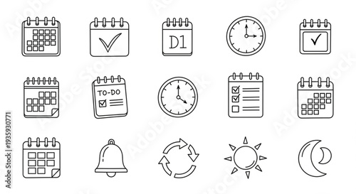 Calendar Clock Icons Set Illustration.
