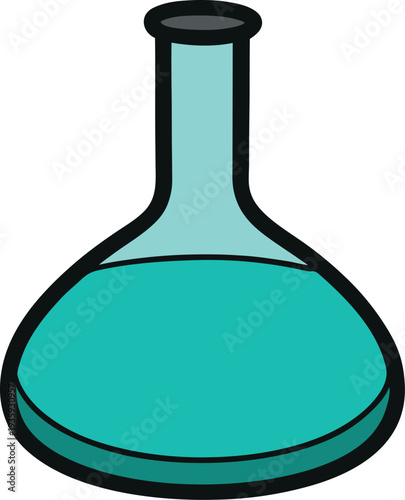 Turquoise liquid in round bottom flask glass science vector illustration EPS PNG file