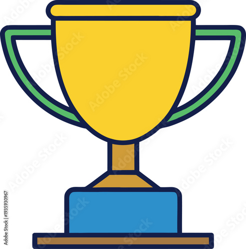 Stylized yellow trophy with blue base and green accents vector illustration EPS PNG file