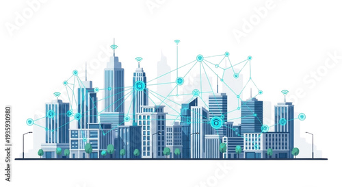 Digital Cityscape Illustrating Advanced Connectivity and Smart Urban Infrastructure Network